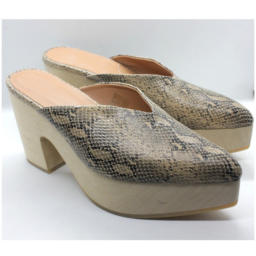 Rachel Comey Snakeskin‎ Embossed Leather Wood Clog Mule Heels Women's 8.5